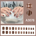 Korte vierkante karamelbruin geruite plaknagels 24st minimalistische herfst winter - Karamelbruin Geruite Korte Stijl (A3078)
