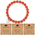Graduation gift set featuring a red agate bead bracelet with a silver heart pendant and cards - Red Agate (Adventure Begins)