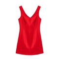 Abito corto rosso senza maniche con scollo a V, cuciture strutturate e taglio a palloncino - S / Rosso