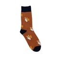 Cute Corgi cartoon animal pattern mid-calf socks in caramel brown and navy blue - Chocolate