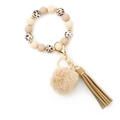 Beaded silicone keychain bracelet with leopard print, plush pompom and tassel in beige - Khaki