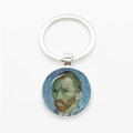 Silver keychain with Van Gogh self-portrait glass dome pendant and round metal keyring - Silver-Van Gogh Self-portrait