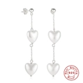 Orecchini pendenti in argento 925 con due cuori collegati da catenine sottili ed eleganti - Pendenti a doppio cuore / Oro Bianco