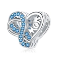 S925 sterling silver heart infinity charm with MOM engraving and blue zircons - 925 Silver / March Birthstone