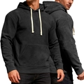 Donkergrijze heren fleece hoodie met kangoeroezak en verstelbaar trekkoord voor de herfst - S / Zwart