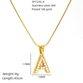 Golden titanium steel pearl necklace featuring letter A pendant on white background - Letter A (SP723G-A)