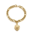 Gouden titanium stalen schakelarmband met getextureerde schakels en een hartvormige hanger - Hart Getextureerde Stijl (KB145970-Z) / Goud