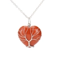 Silver tree of life wire wrapped heart necklace with red natural stone pendant - Silver+Red Stone