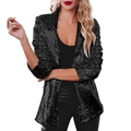 Women's black sequin blazer with long sleeves and shimmering finish for casual parties - Black