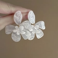 Minimalist white resin flower earrings with marble texture and silver needle pins - Silver Needle (White) / White