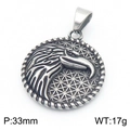 Vintage steel Viking eagle pendant with rune circle and 33mm round medallion detail - Eagle Head Grid Round Relief / Eagle Head Pendant (KP116182-MZOZ)