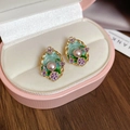 Silver Pin Enamel Pearl Oval Flower Studs