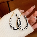 Chic black and white checkerboard oval hoop earrings with gold metal ear hooks - 25# Silver Needle - Black and White Oval Checkerboard