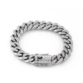Hip hop silver stainless steel Cuban link bracelet with clear CZ stones on white background - Silver Color Bracelet (KB148261-KFC)