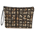 Beauty case in tela marrone con motivi tribali dotato di zip e cinturino da polso - Canapa fine / Stile Egiziano Modello Totem (SN-117) / 17*25cm (Con Fettuccia)