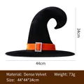 Bent witch hat in black velvet with orange band and silver buckle for Halloween party - Orange Ribbon