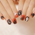 3D Halloween plaknagels met pompoen, spook en spookhuis ontwerpen in oranje en zwart - JP1259