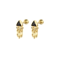 S925 sterling silver mini triangle earrings with black stones and gold leaf tassels - Black