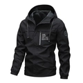 Black waterproof hooded windbreaker jacket for men with chest print and arm badge logo - XS / Black