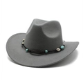 Detail of grey western fedora with turquoise beads and shell accent on hatband - M(56-58cm) / Gray