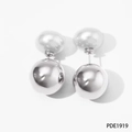 Orecchini a doppia sfera minimalisti in acciaio inossidabile argento, stile versatile - Stile Perla Argentata (PDE1919)