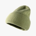 Minimalist olive green ribbed knit beanie hat with a thick folded cuff for winter warmth - Grass Green