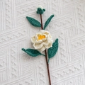 Handmade crochet bouquet with cream white multi-layer petals and yellow core - Camellia White