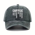 Detalle del estampado COFFEE en una gorra de béisbol de algodón lavado gris oscuro - Talla única / Verde Militar