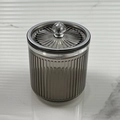 Smoky grey storage jar with vertical stripe texture and crystal ball handle design - Diamond Plastic Handle / Smoke
