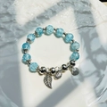 Exquisite pearl and sea blue beaded bracelet with silver leaf and shell alloy charms - S056-blue Shell Leaf Safety Buckle Bracelet #sz473