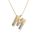 Two-tone letter M pendant necklace in gold and silver finish with textured details - M