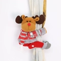 Christmas reindeer curtain tieback with plush brown elk and red holiday scarf - Elk
