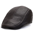 Men's dark brown textured faux leather duckbill flat cap for winter warmth and protection - Adjustable / Coffee