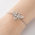 Pulsera minimalista de acero inoxidable plateado con colgante de abeja origami - Color acero
