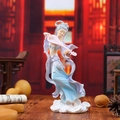 Chinese Dunhuang Flying Goddess resin ornament holding a lute in white and blue dress - Small Pipa Style (T0005-4)