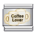 Italian modular bracelet charm in stainless steel featuring Coffee Lover enamel design - Coffee Lover (ICJ179-1)