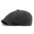 Classic dark grey herringbone newsboy cap for men and women in British vintage style - Adjustable (56-60cm) / Dark Grey Herringbone