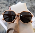 Chic beige polygonal frame sunglasses with dark grey lenses in a stylish variant - Pink Frame Grey Lens