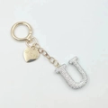 Gold heart keychain with letter U charm and I Love You engraving for bag decoration - Letter U