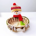 Christmas snowman bamboo storage basket with red and white knit hat for holiday candies - Snowman Basket Style 3