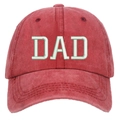 Close-up of DAD 3D embroidery on red washed cotton baseball cap with fabric detail - Washed Wine Red DAD Embroidery Baseball Cap