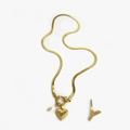 Golden stainless steel snake chain necklace with heart pendant, pearl and fish tail charm - Gold - Letter Y