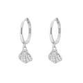 S925 sterling silver hoop earrings with seashell pendant and sparkling clear crystals - Textured Shell (E) / White Gold