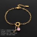 Elegante 14K vergulde titanium stalen armband met roze edelsteen en letter J hanger - Letter J
