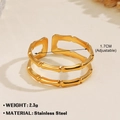 Adjustable golden double-layer bamboo design ring in stainless steel for women - Double Layer Bamboo 561 / Gold