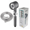 Set soffione doccia pressurizzato con turbo, tasto stop, tubo flessibile e scatola - Flessibile da 1.5m (Confezione a Colori) / grigio scuro
