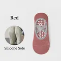 Red non-slip cotton yoga socks with grey elastic straps and white silicone grip dots - Red