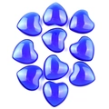 Set of ten blue heart-shaped crystal gemstones with polished finish on white background - Smelted Dark Blue Crystal