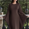 Robe longue kaftan élégante à manches longues en marron foncé avec tissu texturé - XS / Marron