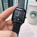 Montre à quartz carrée classique pour homme avec bracelet en cuir noir et guichet de date - Noir